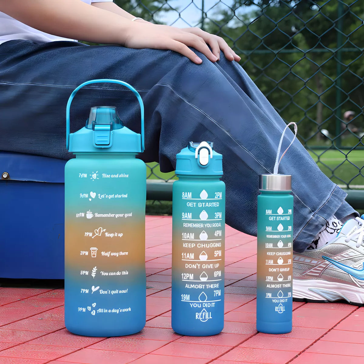 Set de Termos Trío Motivacionales Premium | Combo de 3 Botellas Deportivas (2L, 900ml y 300ml)